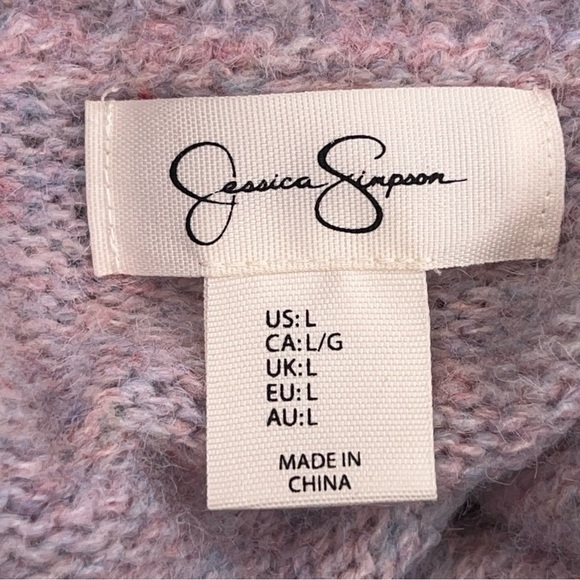 Large Jessica Simpson Pink Fuzzy Knit Cropped Sweater Long Sleeve Comfortable - Picture 11 of 13